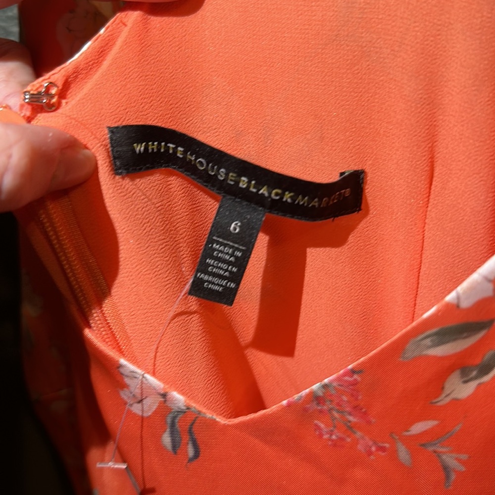 White House Black Market Satin, Orange, Asymmetrical Hem Dress NWOT - Picture 3 of 3